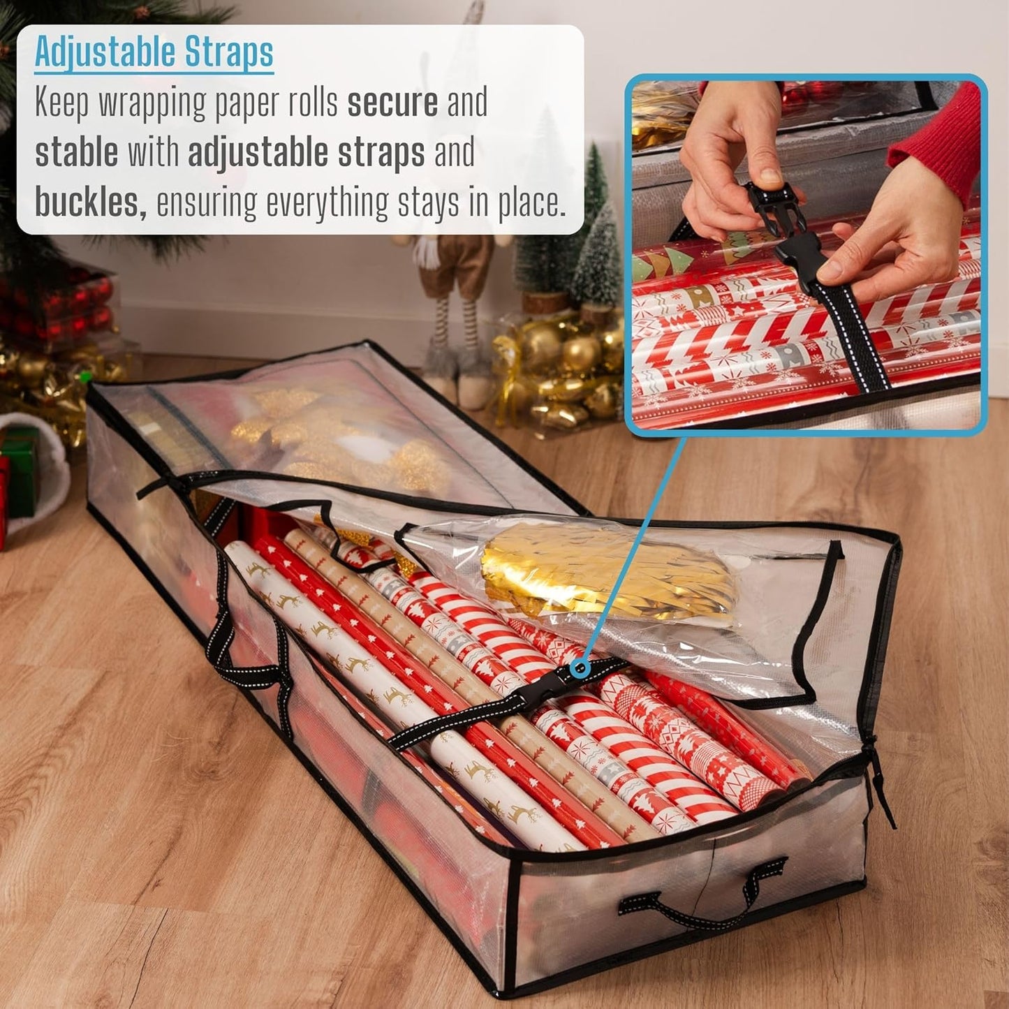 VENO Clear Wrapping Paper Organizer - 40-Inch Storage Box for Christmas Gift Bags & Holiday Accessories