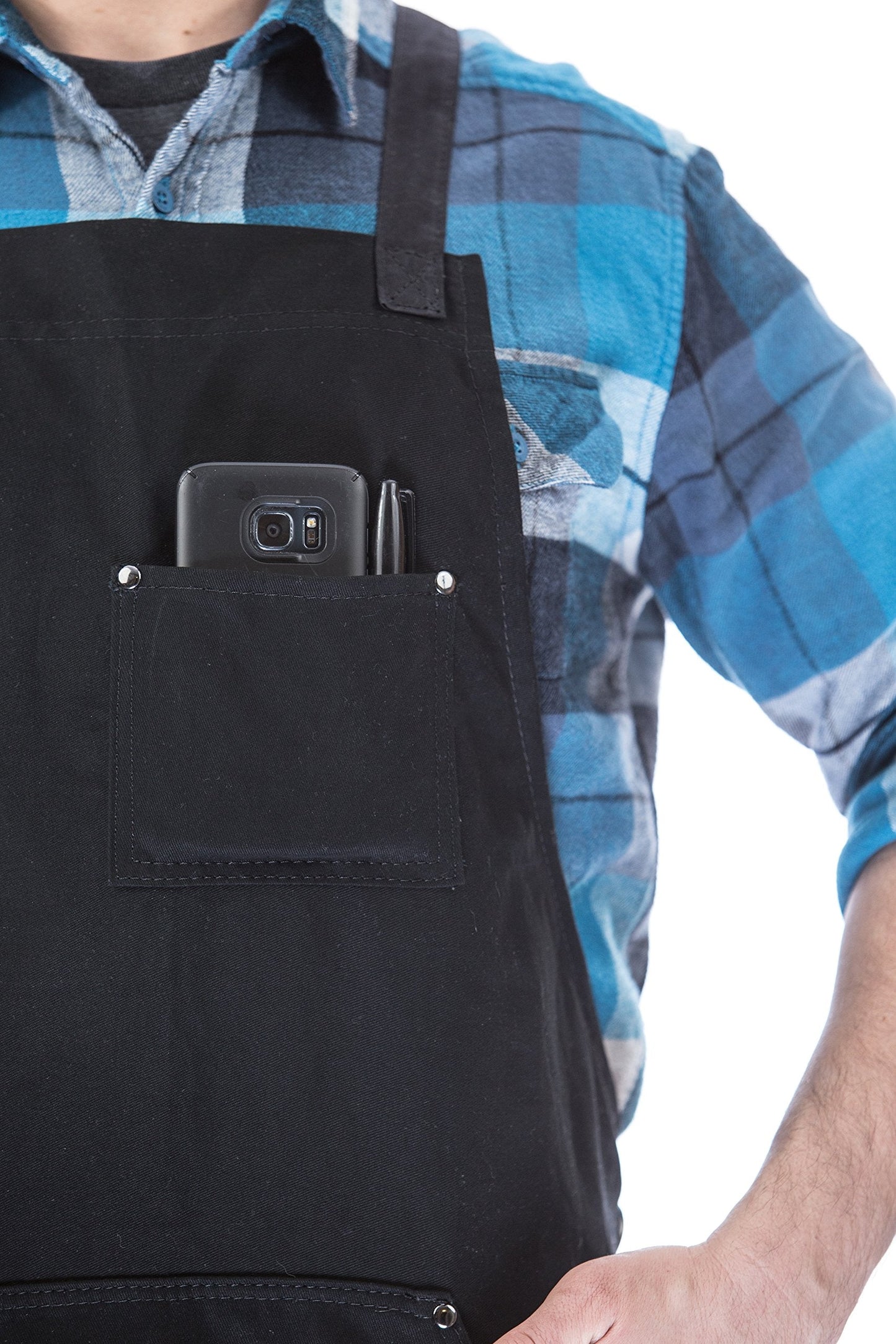 Hudson Durable Goods Professional Grade Chef Apron for Kitchen, BBQ, and Grill - 100% Cotton, Adjustable Crossback Apron for Men and Women with Large Pockets for Tools - Black