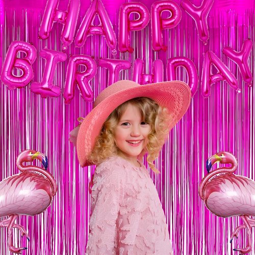 GREATRIL Shiny Fuchsia Tinsel Foil Fringe Curtain - Hot Pink Party Streamers Backdrop - 3.2ft X 8.2ft | 2 Packs