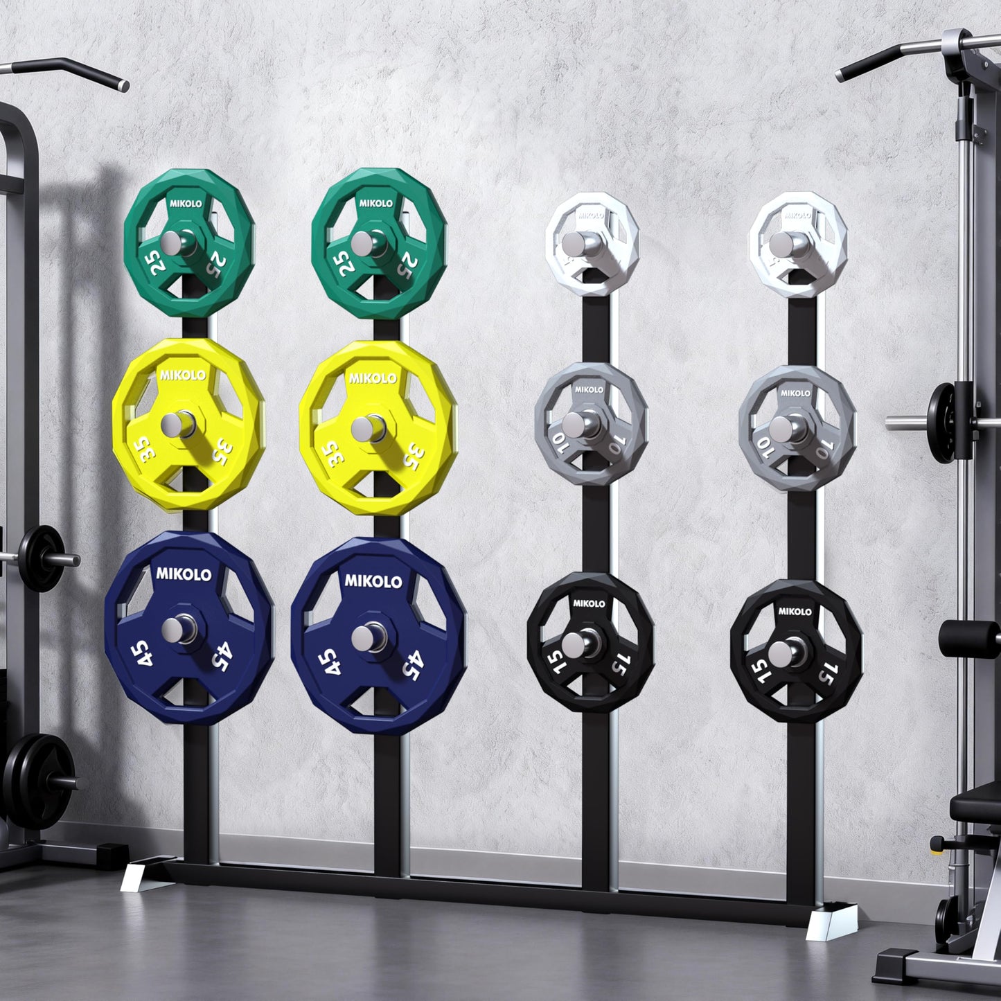 Mikolo Olympic Weights Set 2-Inch Rubber Plates, 12-Sided Non-Roll Rubber Grip with 3 Handles for Home Gym, Strength Training 5LB Pair