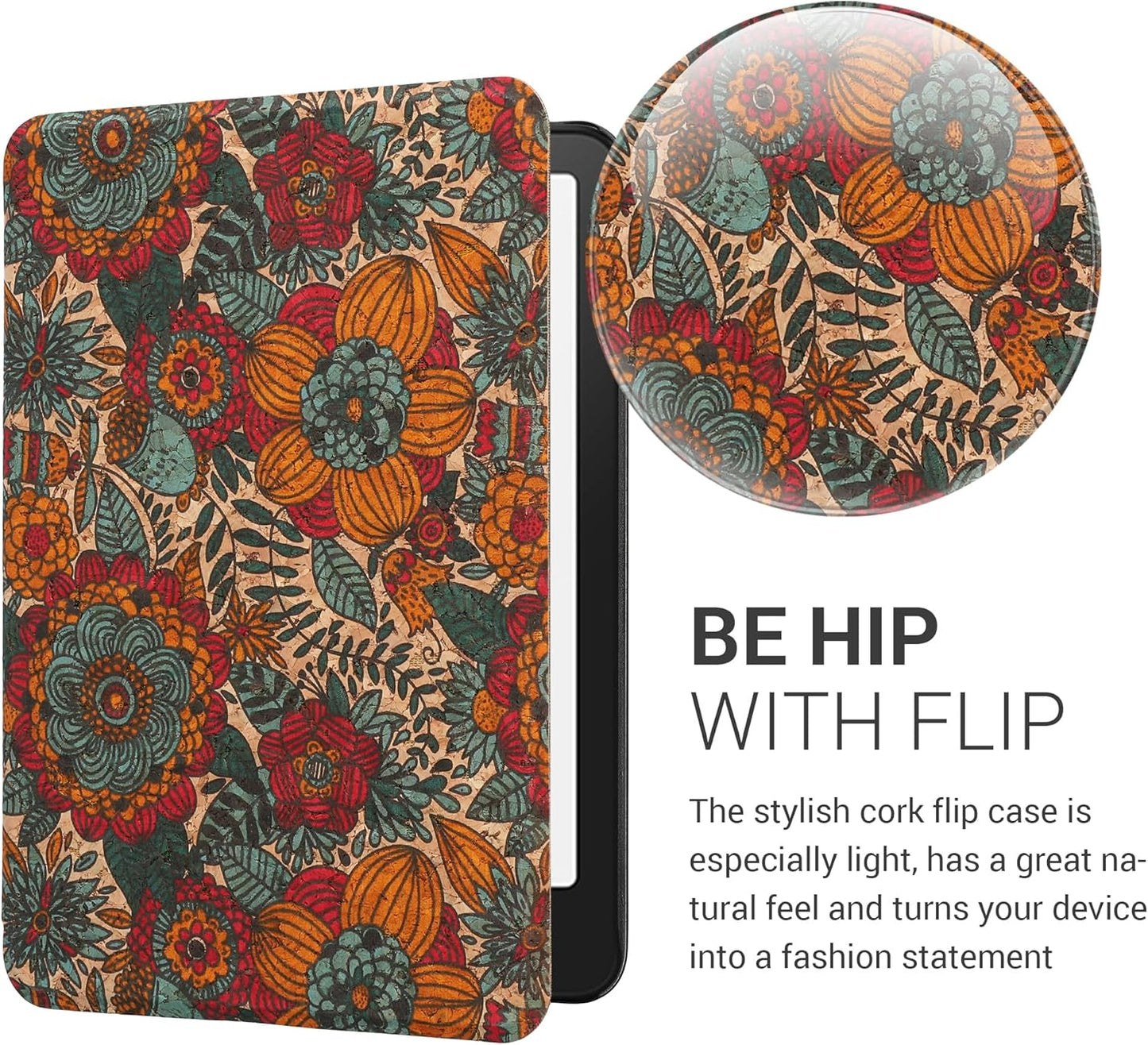 kwmobile (2022/2024) Summer Cork Case Compatible with Amazon Kindle - Book Style Protective e-Reader Flip Cover Folio