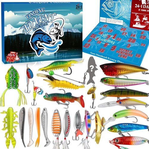 Fishing Advent Calendar 2025 - 24+1 Lures Set with Mystery Surprises | Perfect Gift for Men and Fishermen