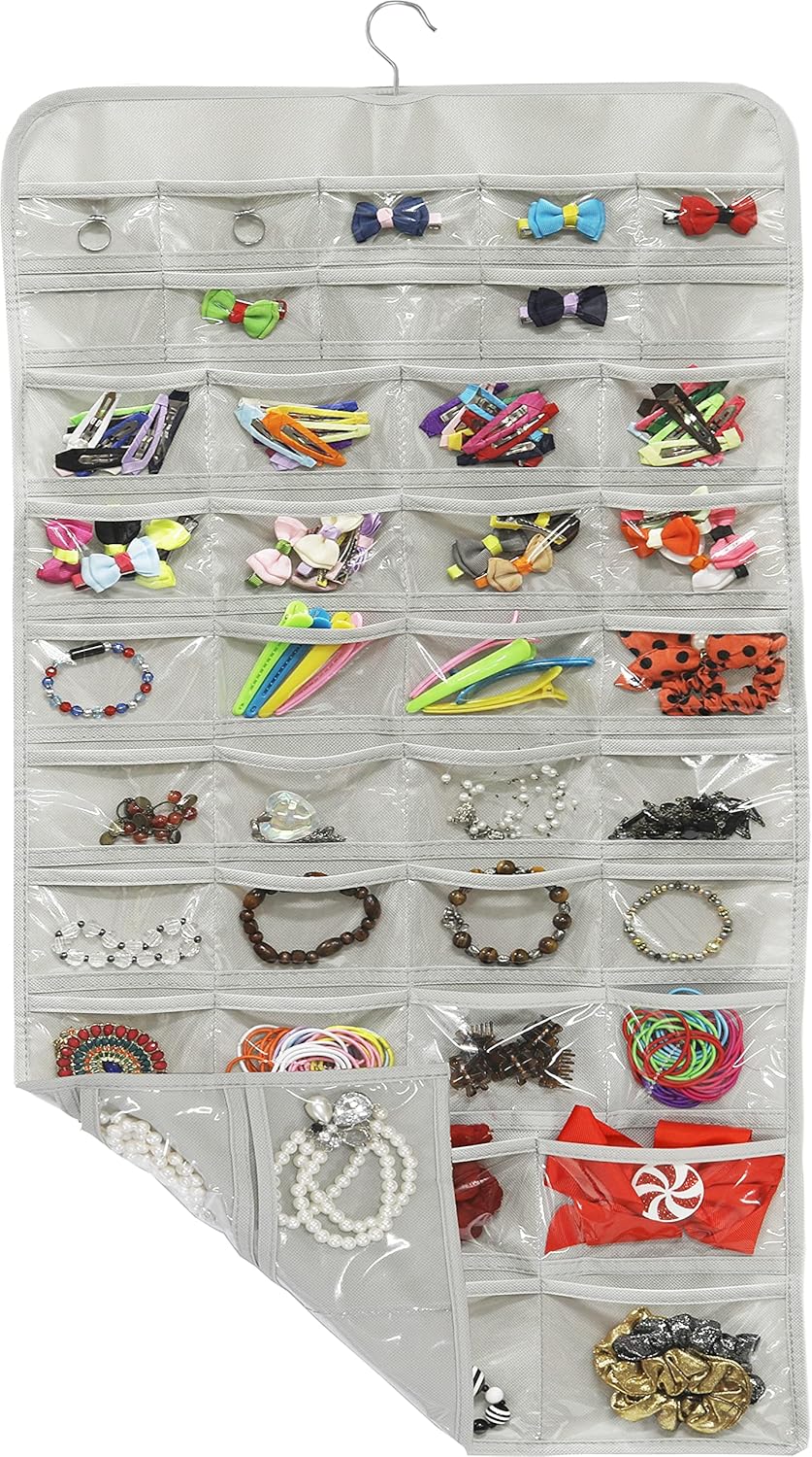 Simple Houseware Jewelry Organizer - 80-Pocket Hanging Storage for All Accessories | Gray