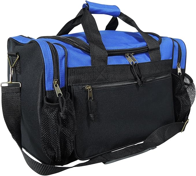 DALIX 17" Duffle Bag Dual Front Mesh Pockets (Black Gold Gray Dark Green Navy Blue Maroon Royal Blue Orange Pink Purple Red White