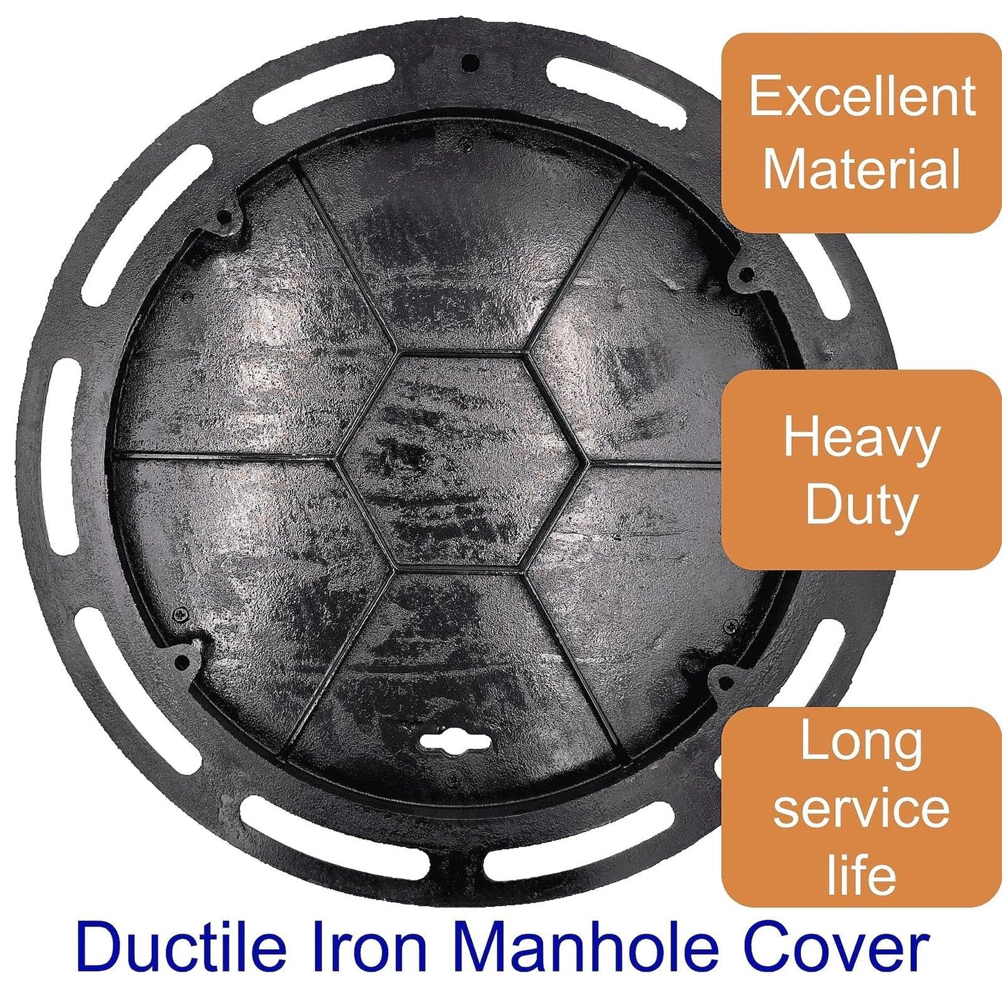 DuuMuut 16 in Cast Iron Manhole Cover and Frame for 15" Corrugated Pipe, B Class 28100 lbs Heavy-Duty Driveway Septic Tank Lid with Base, Round Black Anti-Slip Inspection Well Cover (True 15.8" ID)