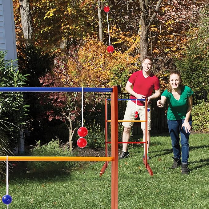 GSE Games & Sports Expert Premium Solid Wood Ladder Ball Toss Game Set with Ladder Ball Bolas & Carrying Case for Outdoor Backyard Lawn