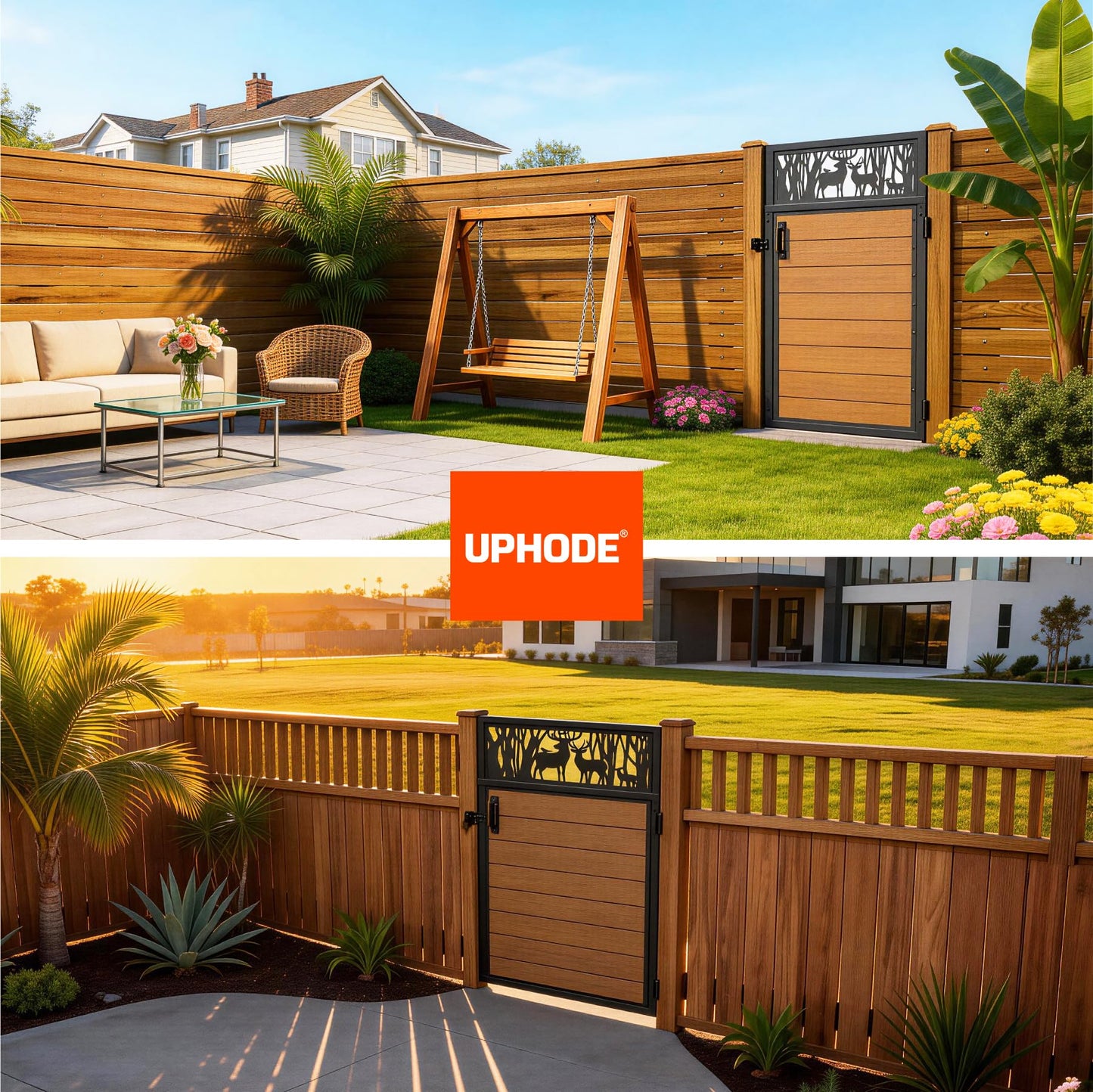 Uphode 3x5FT(34.8" x 59") 201 Stainless Steel Fence Gate Kit Heavy Duty, Anti Sag Metal Fence Gate Frame Kit with Aluminum Board, Morden Garden Gate Hardware Kit Outdoor (Left/Right Free-Installation)