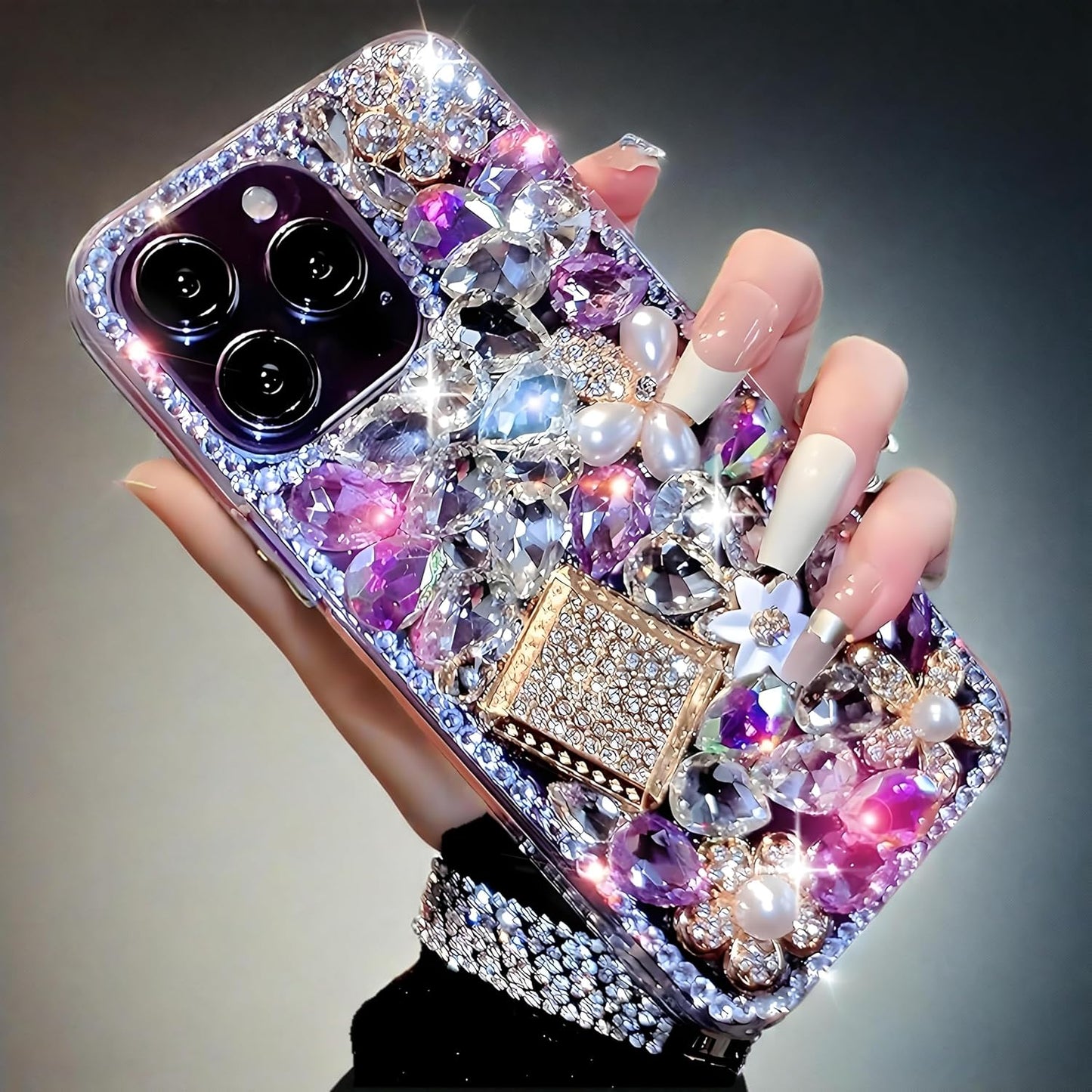 Bonitec 15 Compatible with iPhone Case Cute Bling Glitter Diamond - Luxury Designer Girly Aesthetic Rhinestone Cover