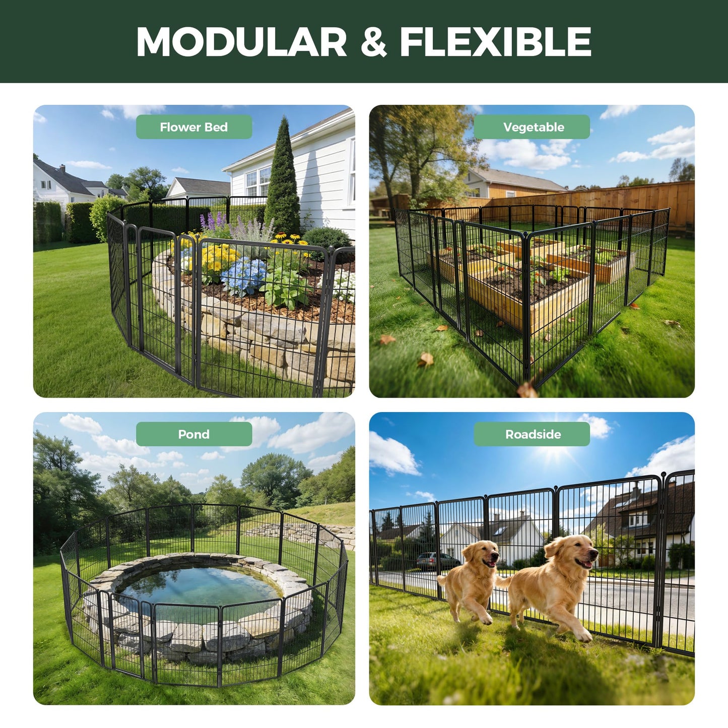 FXW Garden Fence Outdoor for the Yard – 40in(H) x 36.2ft(L) Heavy Duty Metal Animal Barrier for Dog, No Dig Decorative Dog Fence, 16 Panels, Black