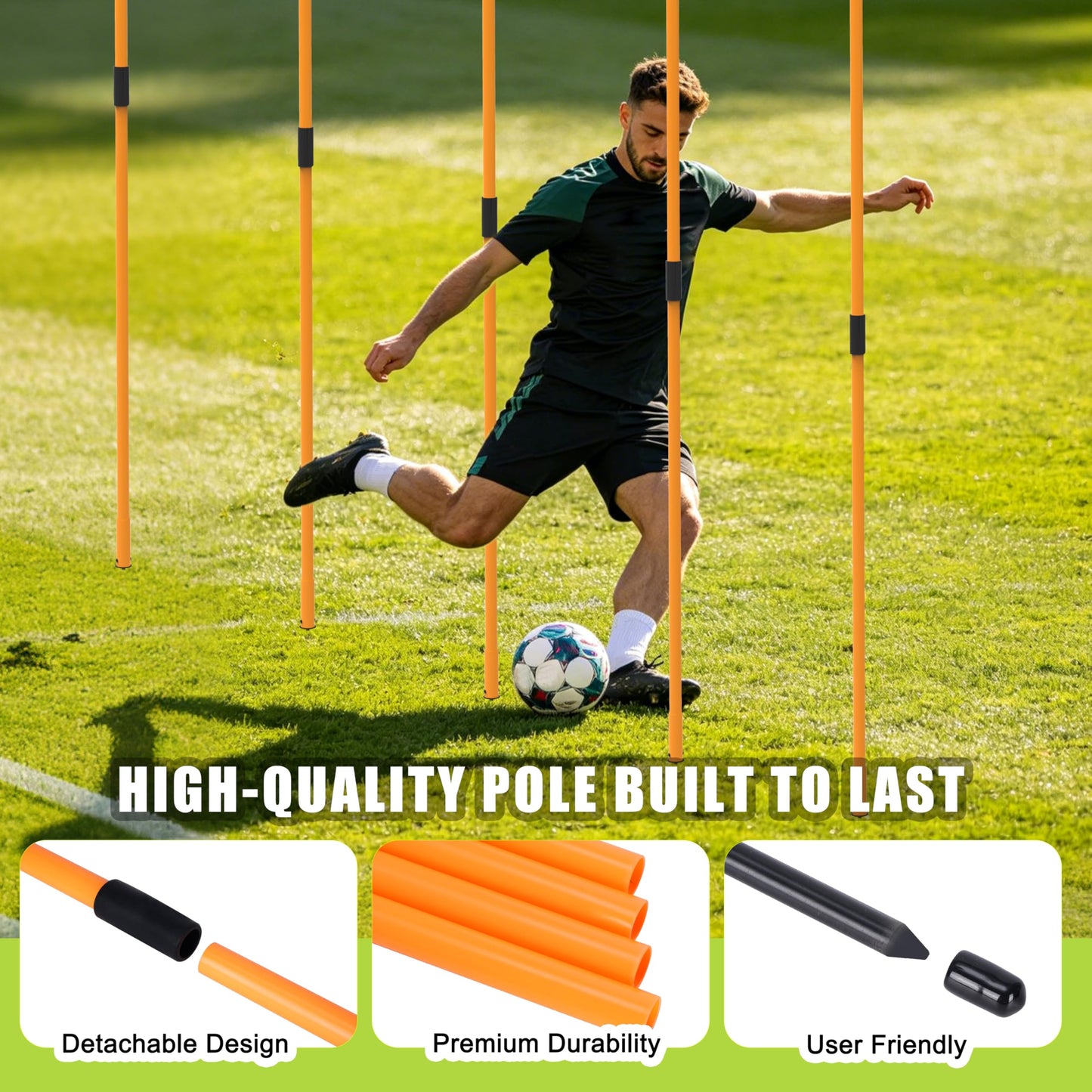 Hikeen Agility Poles, 6 Pack 6ft Soccer Training Poles, Practice Equipment Accessories for Football, Adjustable Detachable Sports Speed Training Sticks for Adults Youth