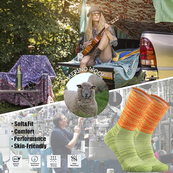 Ortis Ladies' Merino Wool Cushion Crew Socks for Women Outdoor Hiking Hike Trail Lightweight Gifts