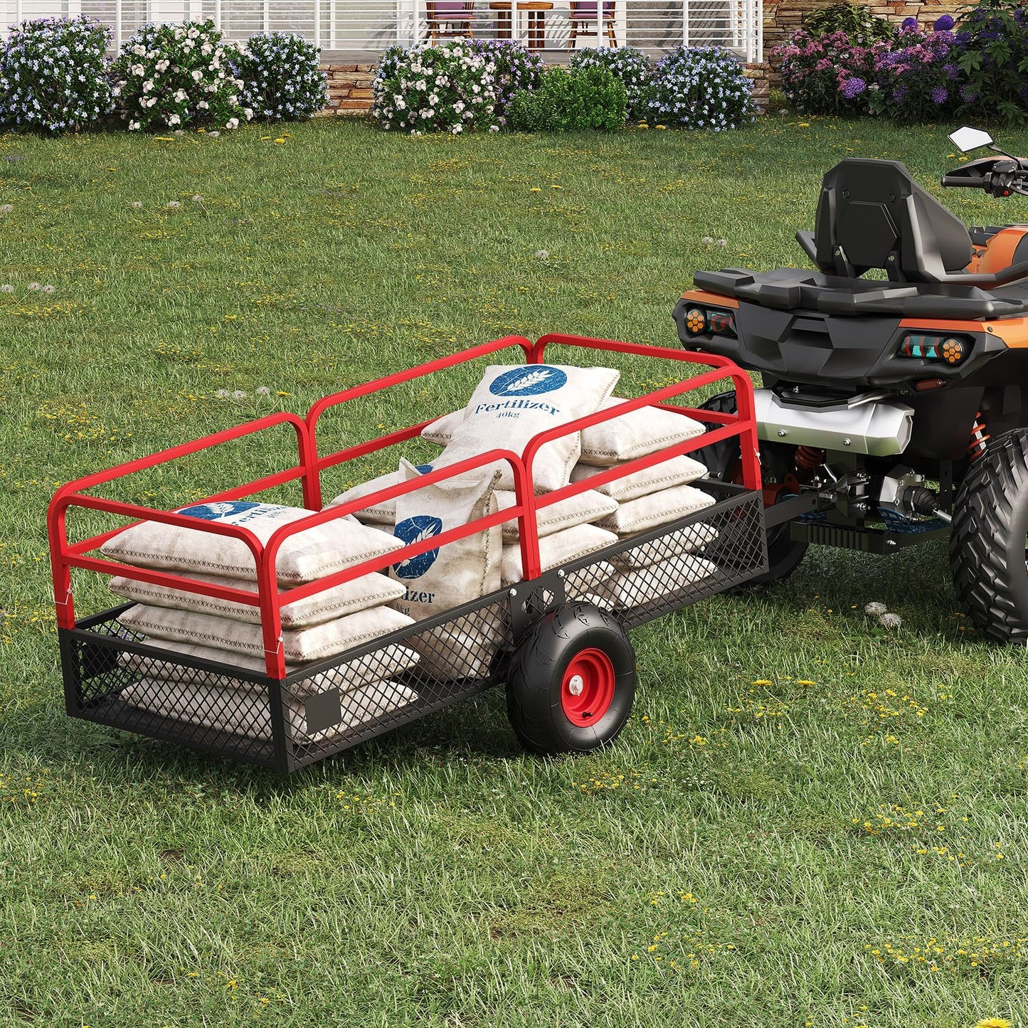GarveeLife ATV UTV Trailer Tow Behind Dump Cart, 1600 lbs 22 Cubic Feet Heavy Duty Yard Garden Trailer Pull Behind with Removable Sides & All Terrain Tires, Fits Lawn Mower, Tractor, Garden
