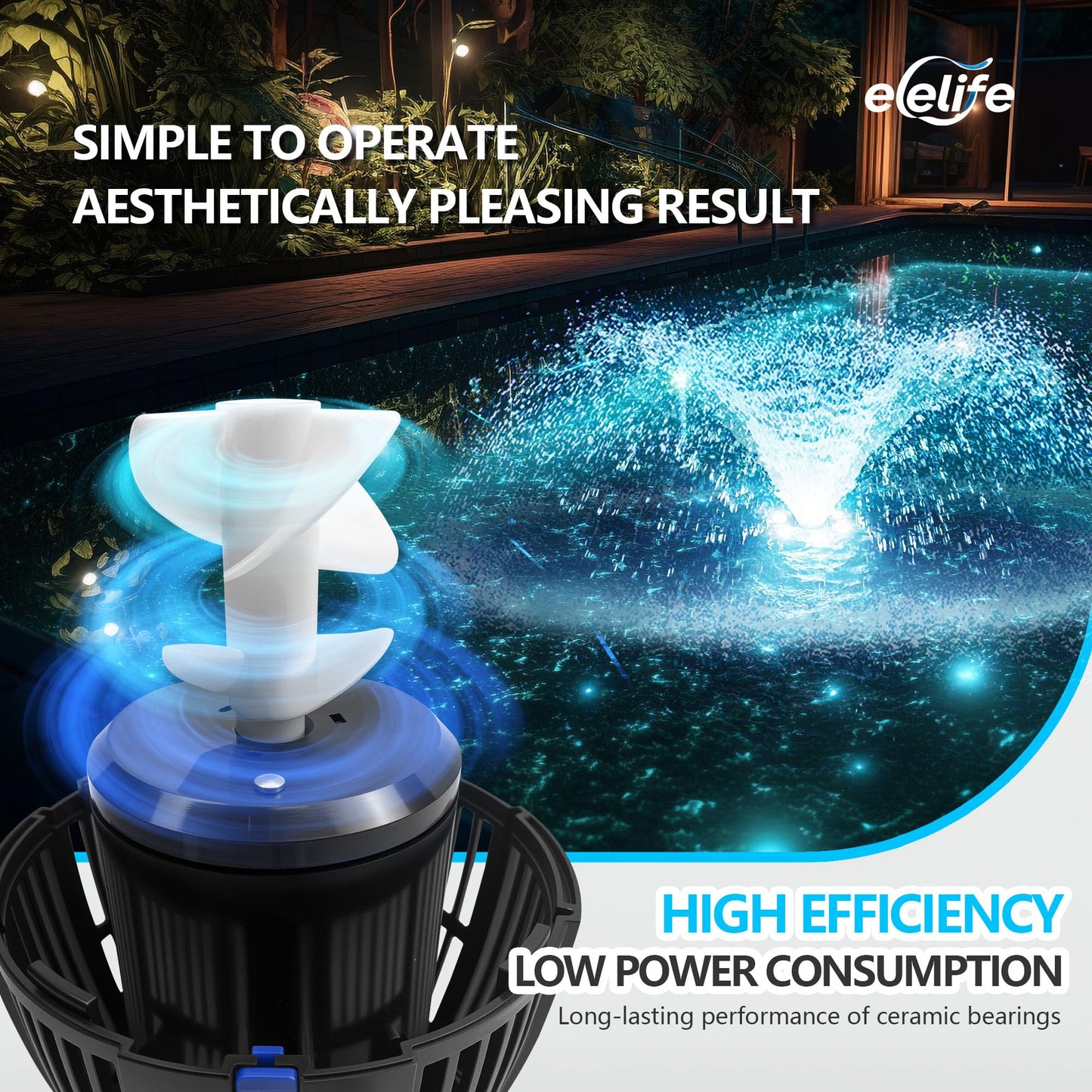 RGB Pond Fountain Aerator, 20000 GPH Floating Aerating Pump, 50ft Power Cord, Time Control, Perfect for Ponds & Lakes