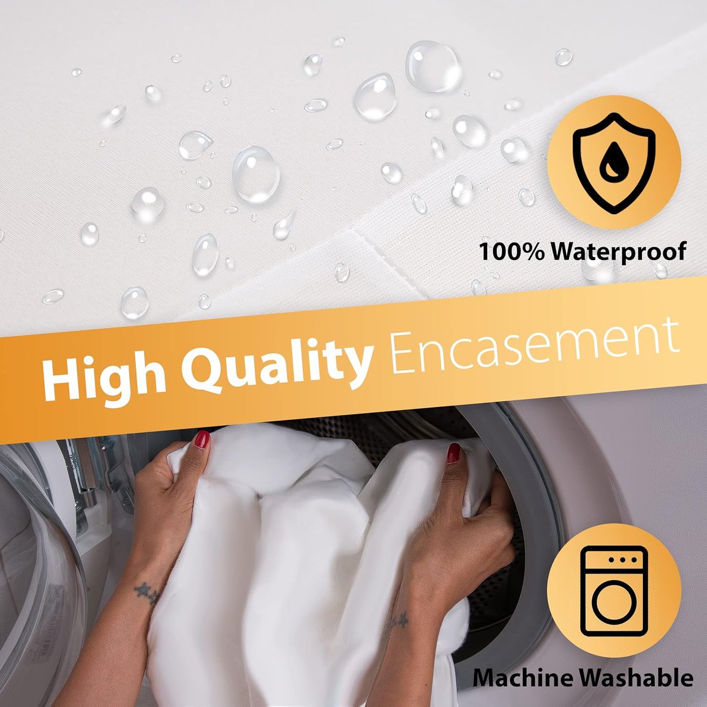 Waterproof Mattress Protector by [Brand Name] - Queen Size 6-Sided Zippered Encasement | Breathable, Machine Washable, Fits Mattresses Up to 16” Deep