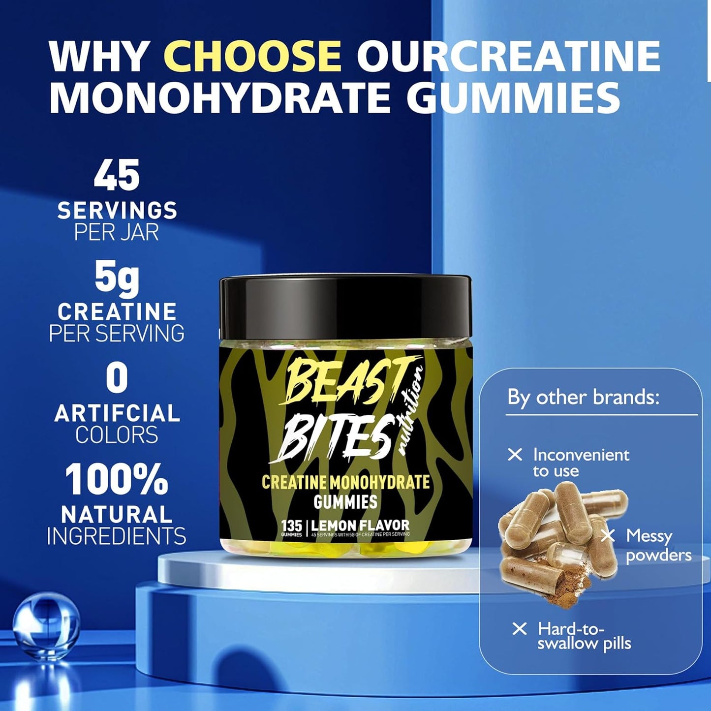Creatine Monohydrate Gummies 5000mg (135 Count)-Lemon Flavor.