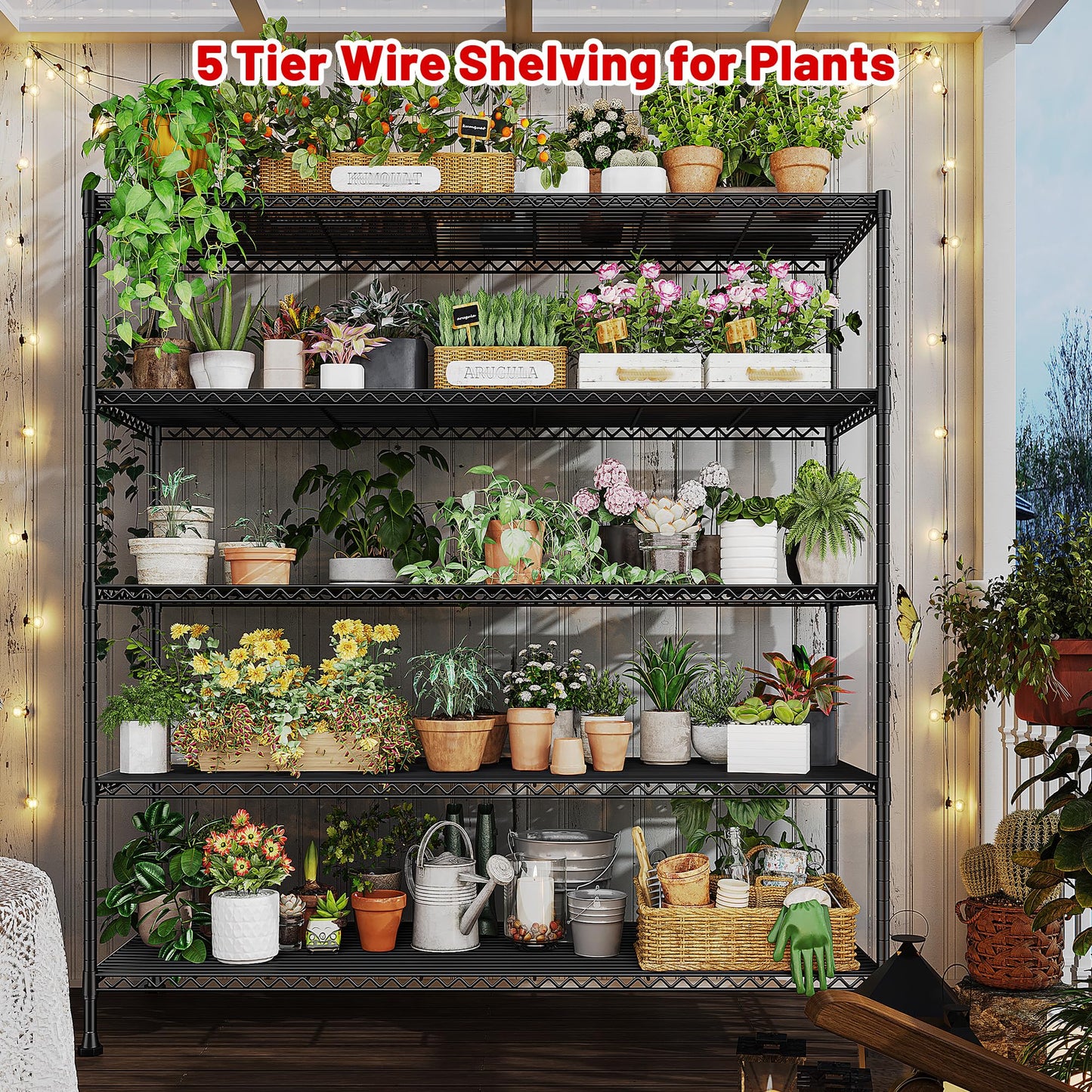 REIBII 45.5''W Storage Shelves Wire Shelving, 5 Tier Pantry Shelves for Storage Rack, Adjustable Metal Shelving for Pantry Kitchen Steel Shelving, 45.5" W x 71" H x 17.7" D
