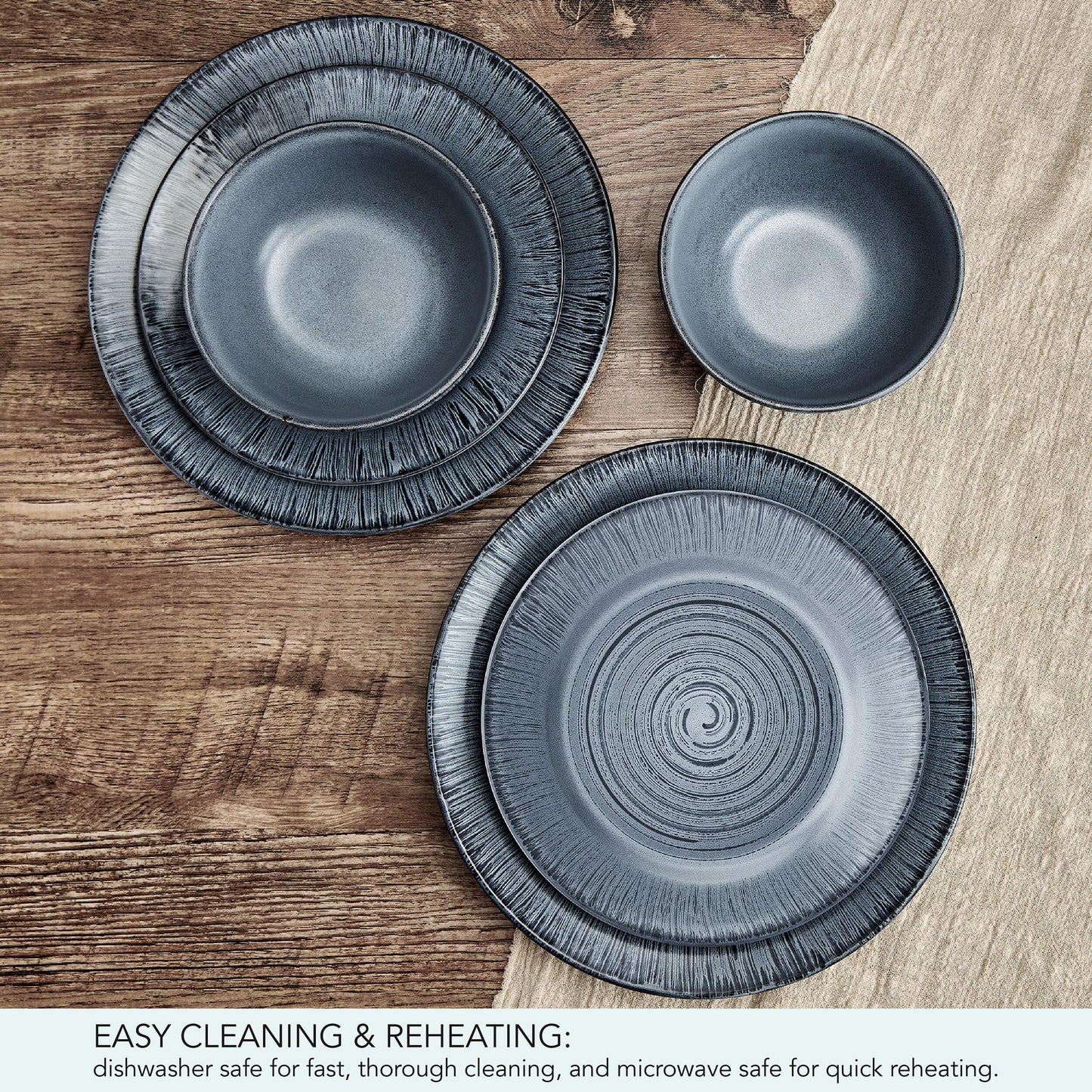 Pfaltzgraff Mystic 12 Piece Plates Bowls Dinnerware Set, Service for 4, Blue