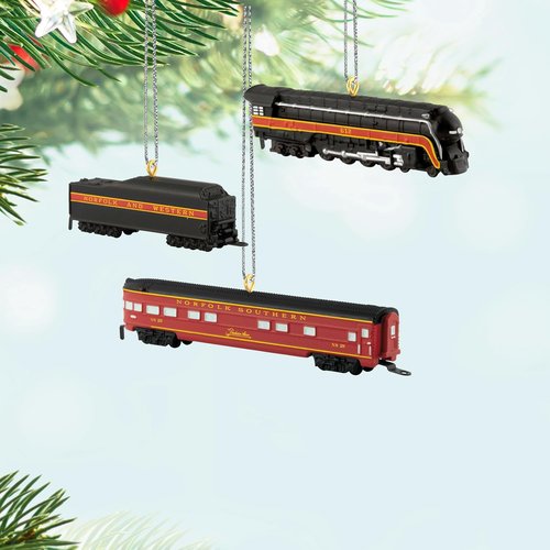 Hallmark Keepsake Mini Christmas Ornaments - Lionel Norfolk & Western Passenger Set | Gift for Train Lovers (Set of 3)