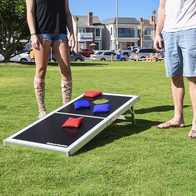 GoSports 4 x 2 ft Aluminum Cornhole Game Sets – Choose LED Lights or Standard - Set Includes 2 Foldable Regulation Size Boards, 8 Bean Bags, & Rules