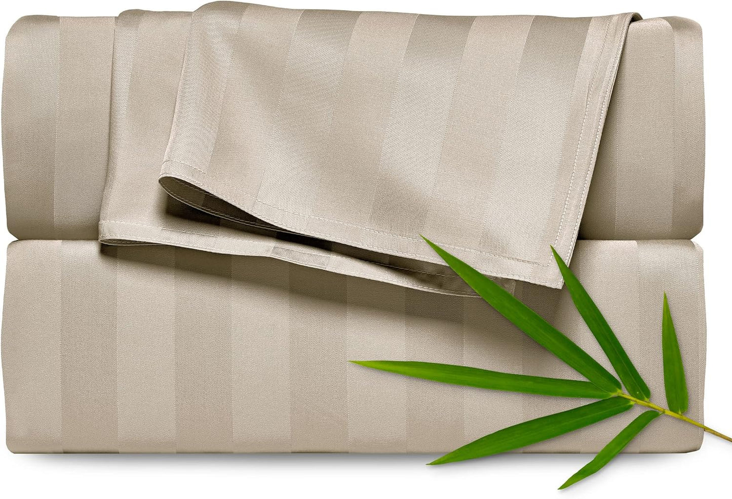 Pure Bamboo Full Bed Sheet Set - 100% Organic Viscose, Luxuriously Soft & Cooling | Jacquard Sand, Double Stitching