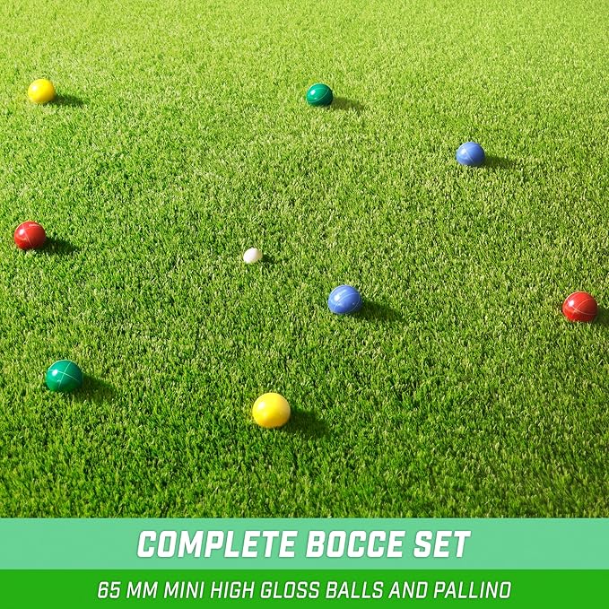 GoSports Mini Travel Size Bocce Game Set with 8 Balls, Pallino, Tote Bag and Measuring Rope - Choose Your Size