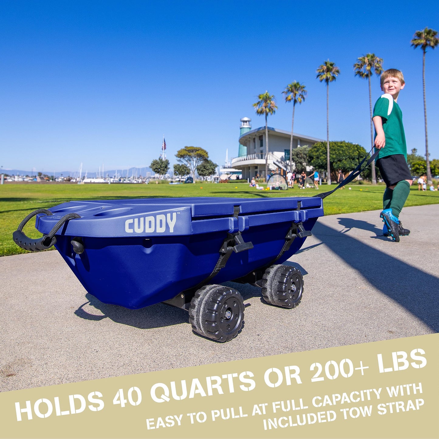 Cuddy Crawler Cooler with Wheels – 40 QT Amphibious Floating Cooler and Dry Storage Vessel - Navy