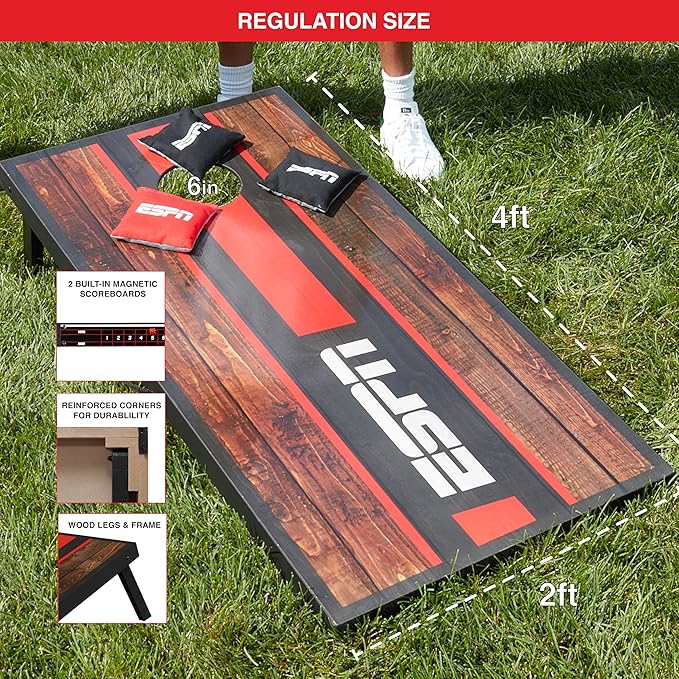 ESPN Cornhole Board Set Includes Bean Bags and Travel Case, Ideal for Kids Games, Family Games, and Outdoor Games