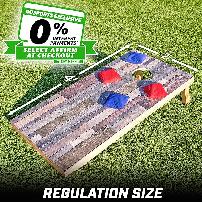 GoSports 4 x 2 ft Regulation Size Wood Cornhole Boards - 10 Vintage Wood Designs (Choose Your Style)