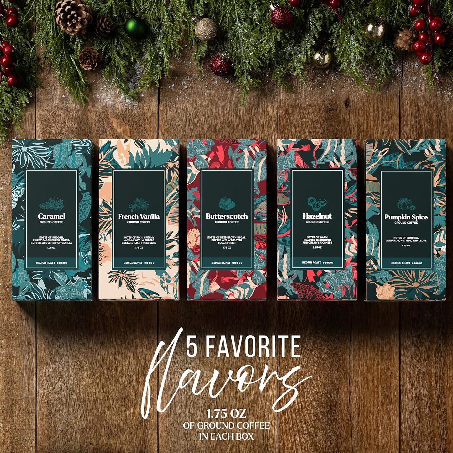 Regine Switzerland Coffee Gift Set - 5 Gourmet Ground Coffee Flavors with Mug - Perfect Unique Christmas Gift
