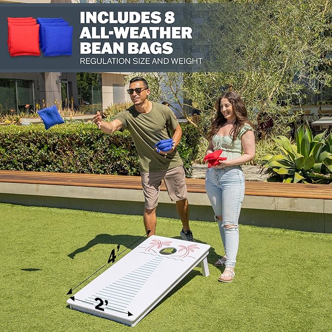 GoSports 4 x 2 ft Resort Collection All Weather Cornhole Boards - Choose Rustic, Beach, White DIY, Blue Stripe, Palms - Regulation Size Set