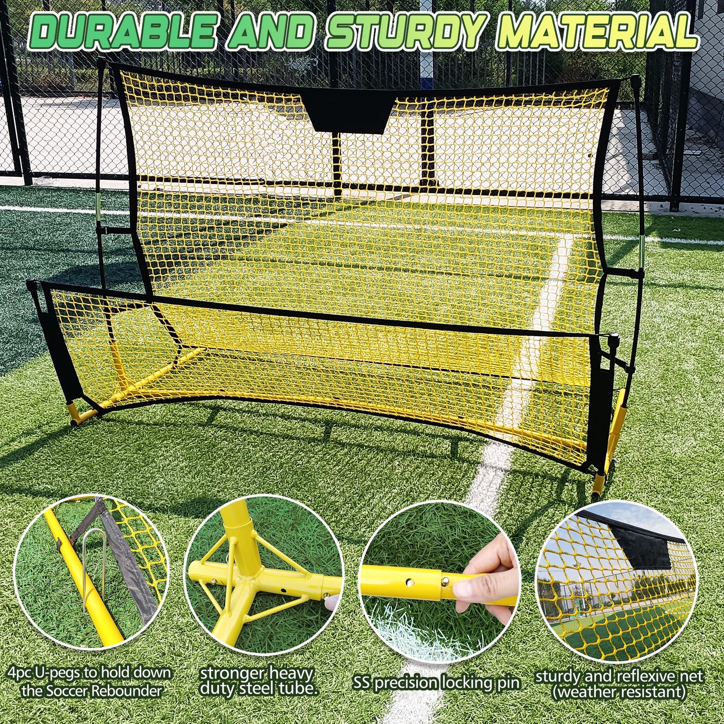 PreGymnastic Portable Soccer Rebounder with Carrying Bag, Dual-Sided Rebounder for Solo Passing, Receiving, Trapping Practice - Large & Small Rebound Net, Weather Resistant