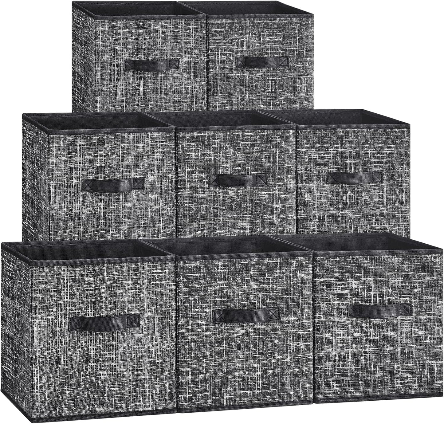 SONGMICS Storage Cubes - Set of 8 Non-Woven Fabric Bins with Double Handles | Foldable Closet Organizers, Ink Black, 10.2 x 10.2 x 11 Inches
