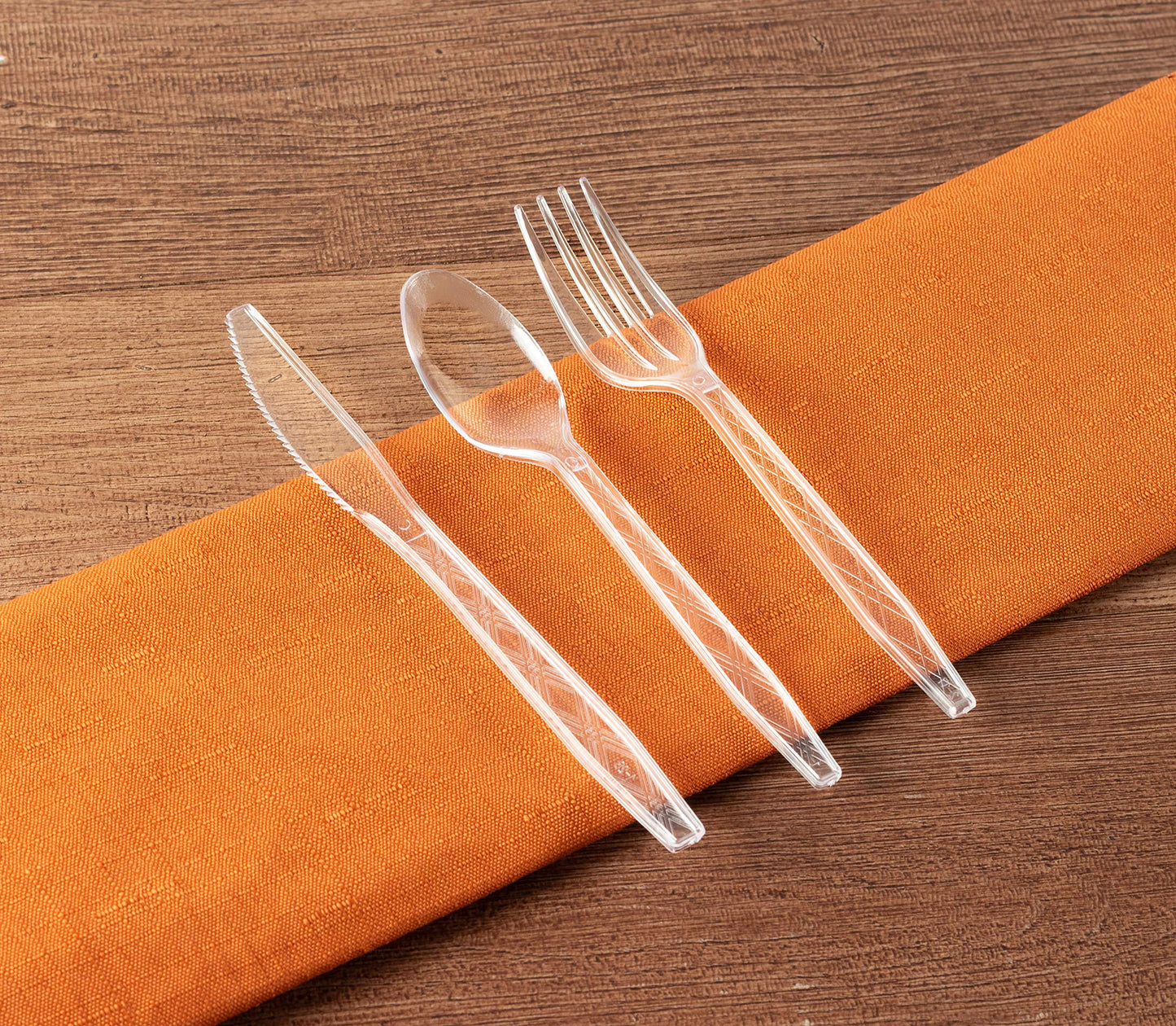 PARTY BARGAINS Argyle Settings Clear Plastic Cutlery Set 720‑Piece – 360 Forks, 240 Spoons, 120 Knives – Heavy‑Duty Disposable Utensils for Parties, Weddings, Buffets, BBQs & Catering – BPA Free