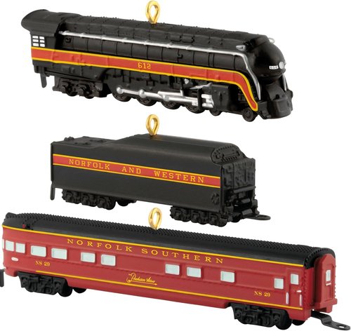 Hallmark Keepsake Mini Christmas Ornaments - Lionel Norfolk & Western Passenger Set | Gift for Train Lovers (Set of 3)