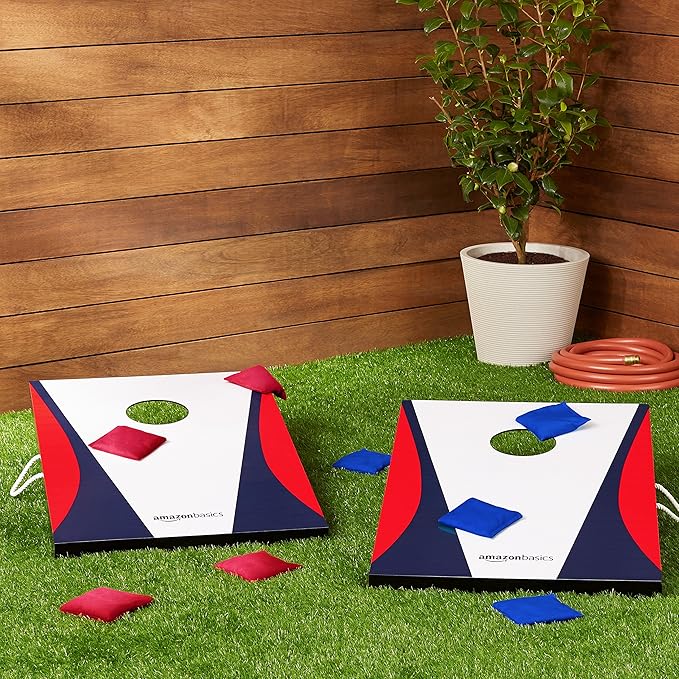 Amazon Basics Cornhole Set, Blue/Red