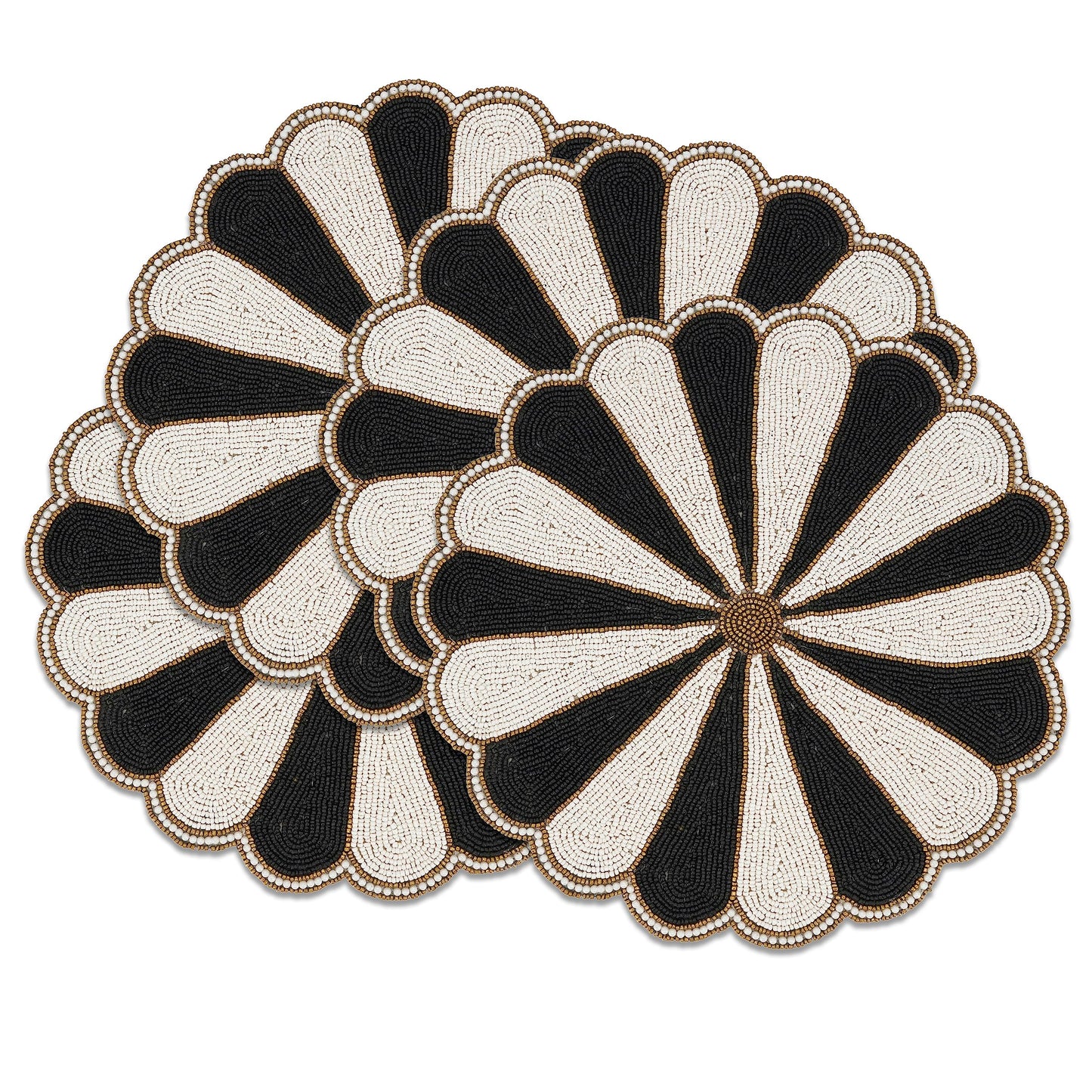 Saro Lifestyle Beaded Pinwheel Bliss Placemat (Set of 4), Black/White, 14"