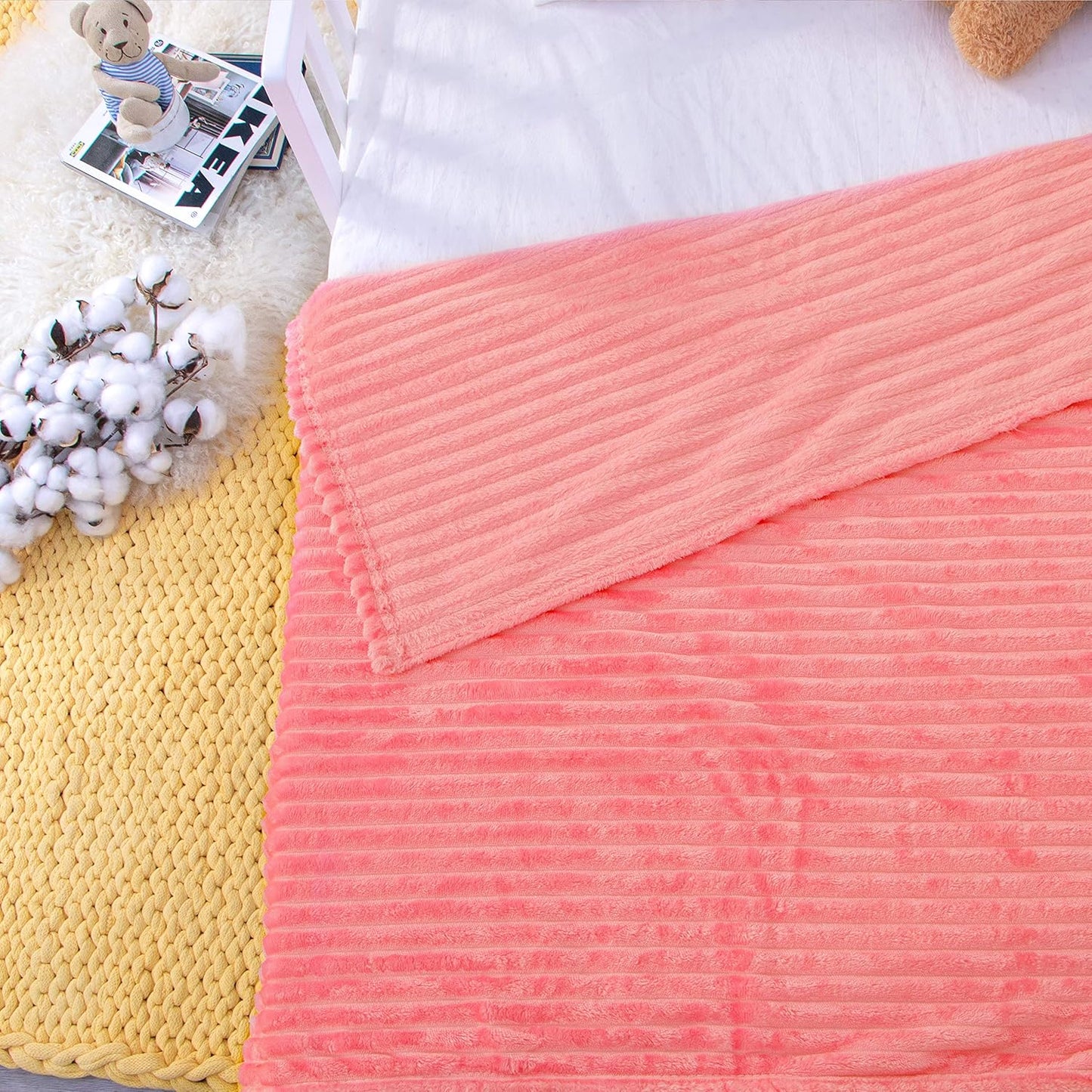 NTBAY Flannel Toddler Blanket - Fluffy, Warm & Lightweight Reversible Stripes | 30x40 Inches, Pink