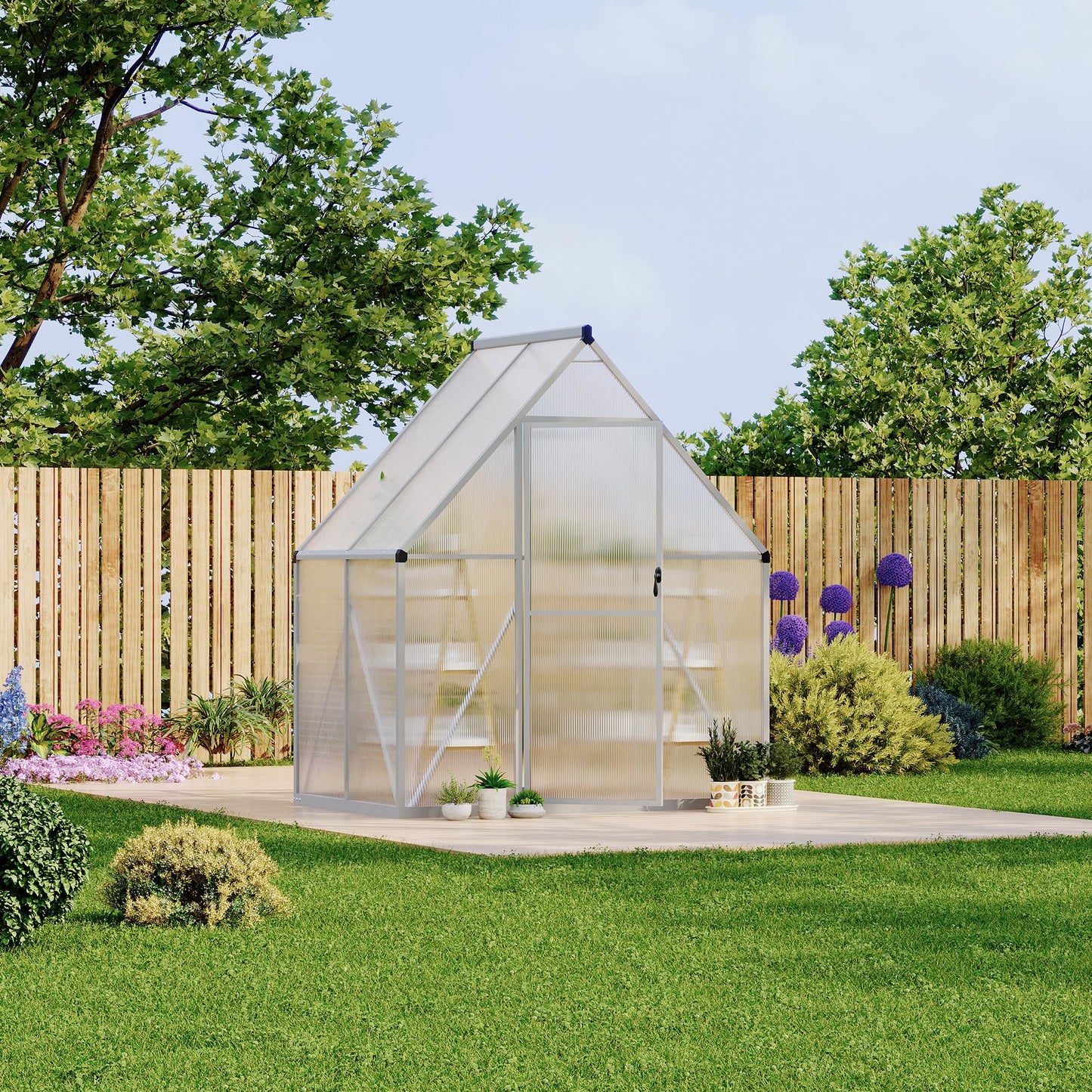 Polycarbonate Greenhouse for Outdoors, Large Walk-InGreenhouse with Quick Setup Structure and Roof Vent, Greenhouse with Ventilation