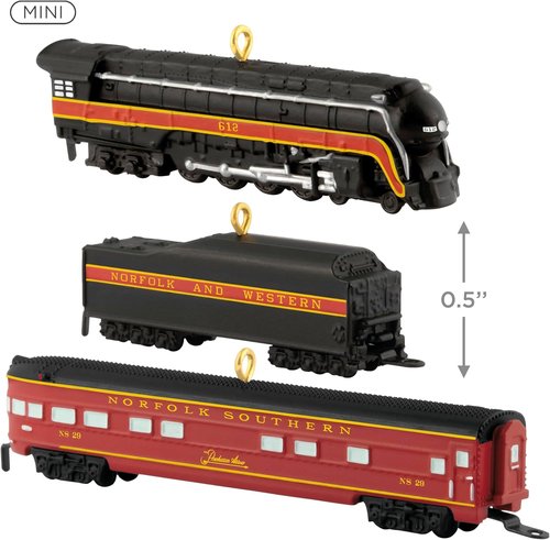 Hallmark Keepsake Mini Christmas Ornaments - Lionel Norfolk & Western Passenger Set | Gift for Train Lovers (Set of 3)