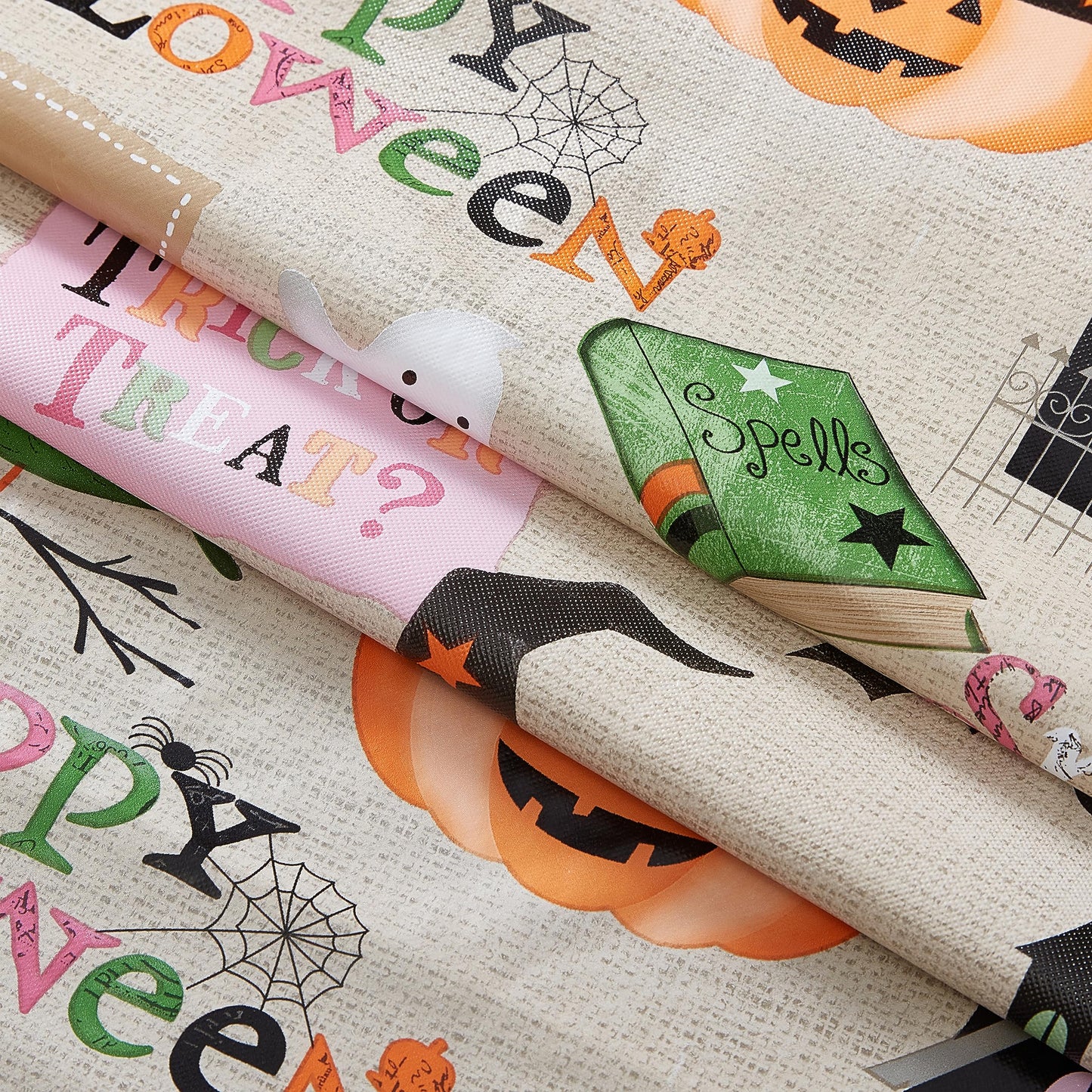 Newbridge Happy Halloween Witches Brew 60 x 84 Inch Oval Vinyl Tablecloth with Flannel Backing, Cute Ghost, Cat and Pumpkin Design, Easy Care Wipe Clean Halloween Table Cover