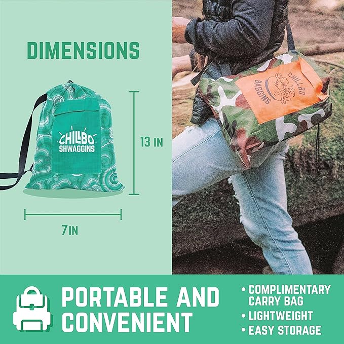 Chillbo Shwaggins Inflatable Couch – No-Pump Setup, Ripstop Polyester, Stability Pegs, Fun Prints, Portable Air Lounger for Beach, Camping, Festivals, and Tailgating - Green Wave
