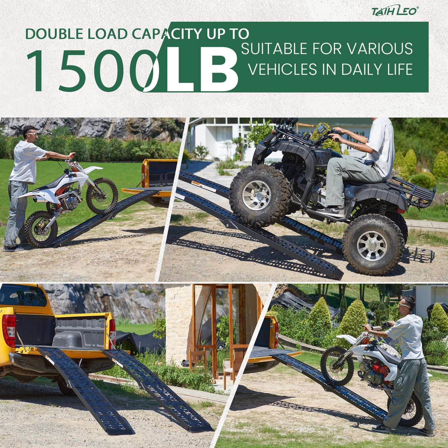 TaiH Leo ATV Ramps, 2 Pcs of 7.5ft Ramps for Trucks, 1500LBS Capacity Trailer Ramp for Motorcycles, Dirt Bikes, Lawn Mowers, Golf Carts, Garden Tractors, Snowmobiles