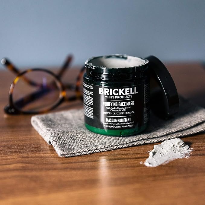 Brickell Men's Purifying Charcoal Face Mask Skin Care Product, Natural and Organic Activated Charcoal Facial Mask With Detoxifying Kaolin Clay, 4 Ounce, Unscented
