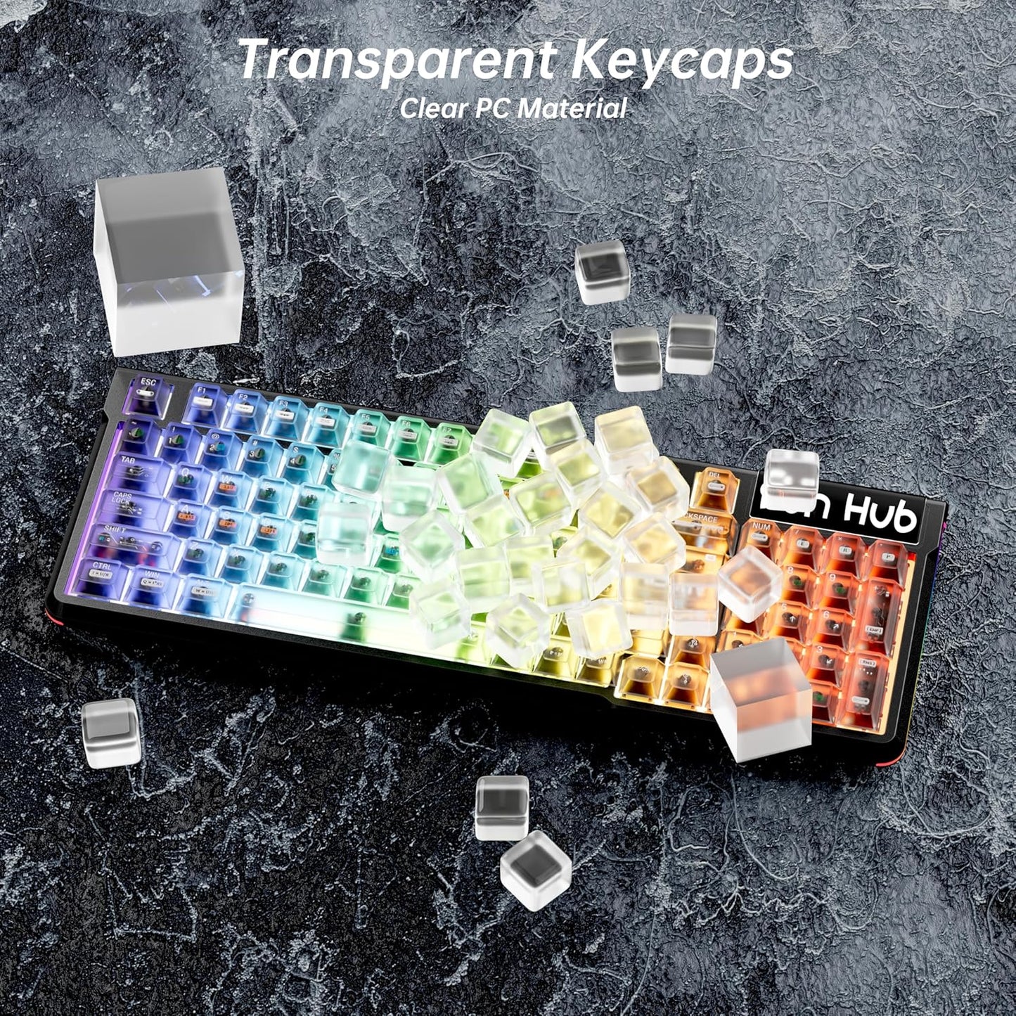 FunHub 115 Set 60 65 75 100 Black Transparent Keycaps,Clear Plastic Key Caps Cherry Profile RGB Backlit Shine Through