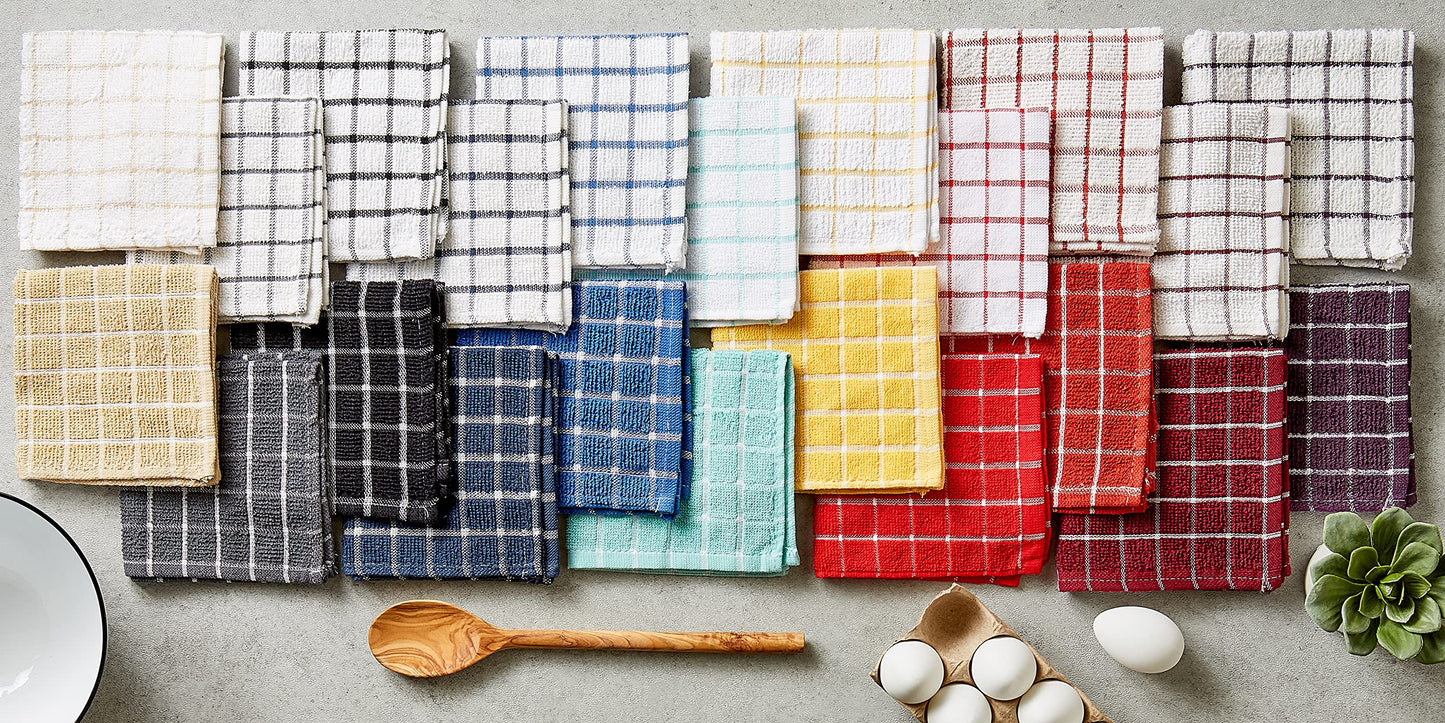 DII Basic Terry Collection Windowpane Dishcloth Set, 12x12, Black, 6 Piece