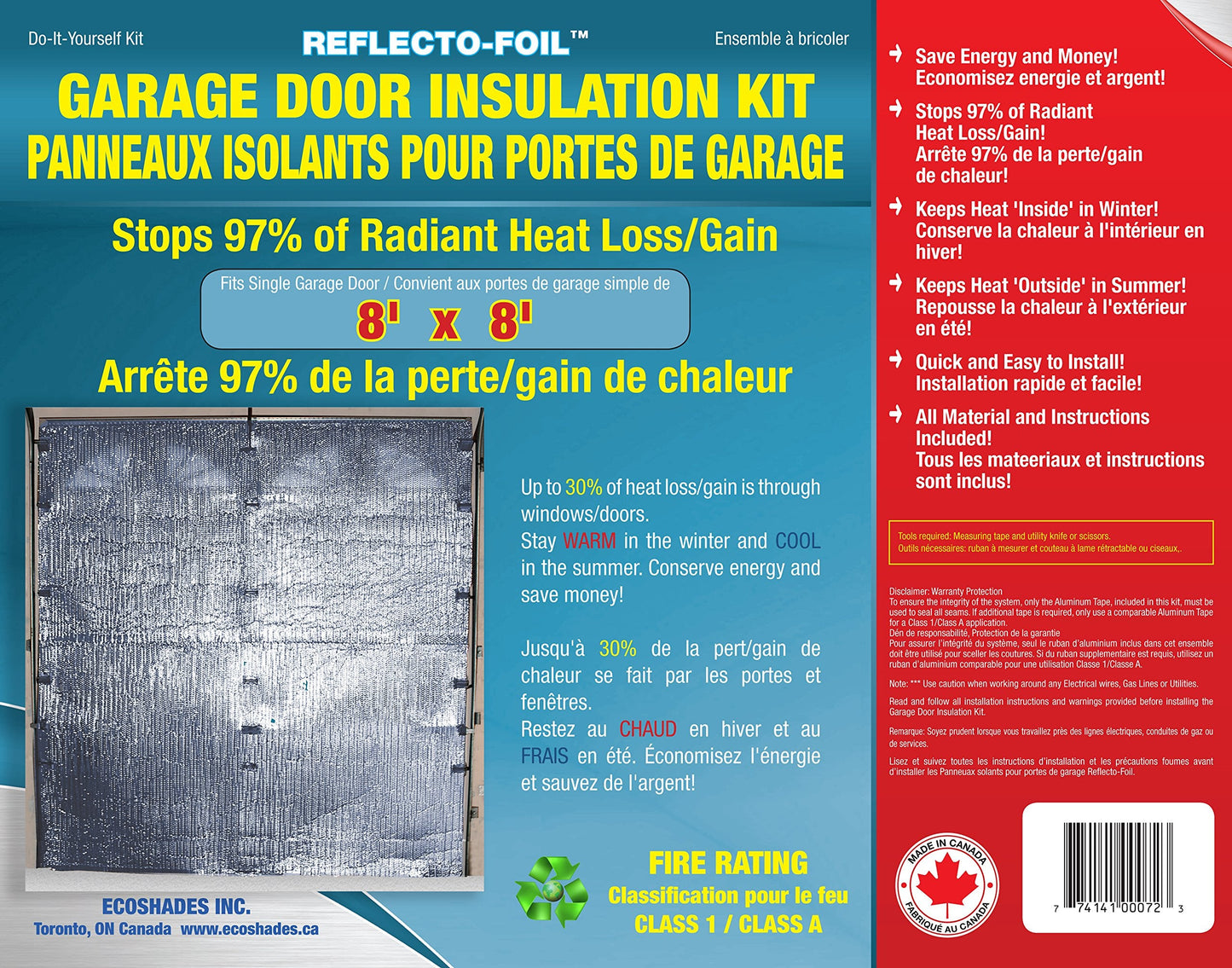 Garage Door Insulation for Extreme Heat DIY KIT Keeps Extreme Heat Out, FITS 8'X 8' Garage Door. Reflective FOIL Commercial Grade Insulation.DIY KIT