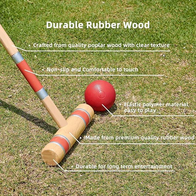 Pointyard Six Player Croquet Set, 28’’ Croquet Set with Wooden Mallets/Colored Ball/Wickets/Stakes for Adults/Teenager/Family-Perfect for Lawn/Backyard Game/Park (Includes Carry Bag)