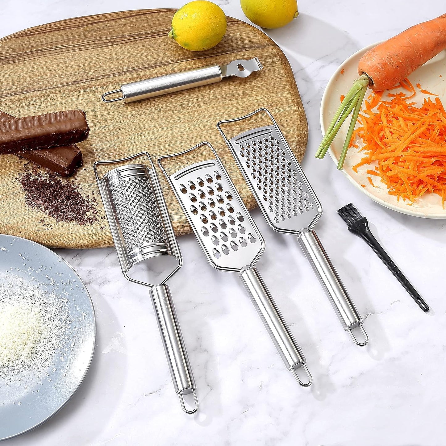 Tongjude Stainless Steel Cheese Grater Set - 5-Piece Kitchen Grater, Peeler, Slicer & Zester with Cleaning Brush