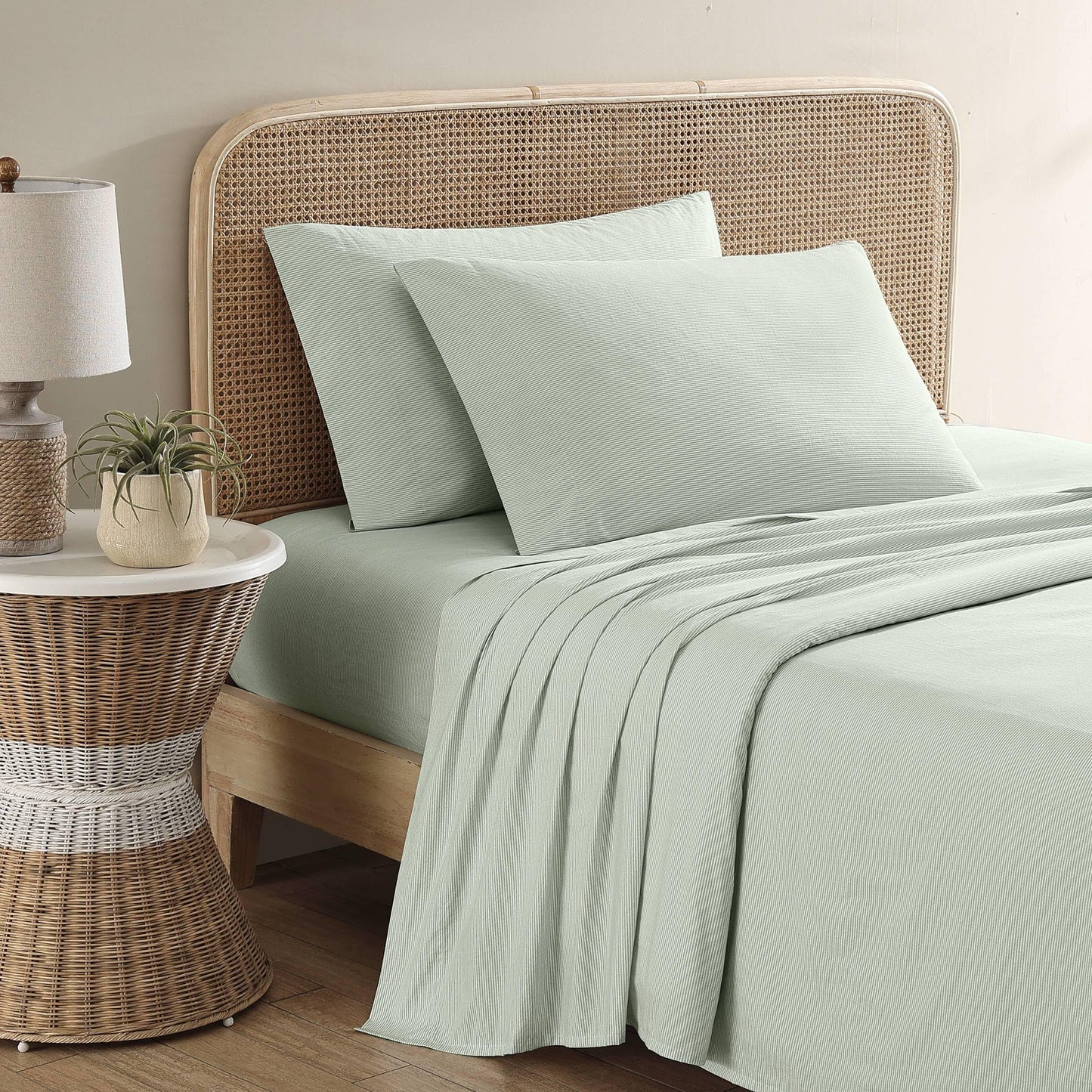 Tommy Bahama - King Sheets, Washed Percale Cotton Bedding Set, Soft & Breathable Bedroom Decor with Deep Pockets (Island Cays Stripe Green, King)