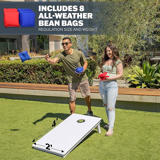 GoSports 4 x 2 ft Resort Collection All Weather Cornhole Boards - Choose Rustic, Beach, White DIY, Blue Stripe, Palms - Regulation Size Set